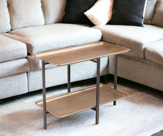 33" Gold And Black Steel Coffee Table With Shelf