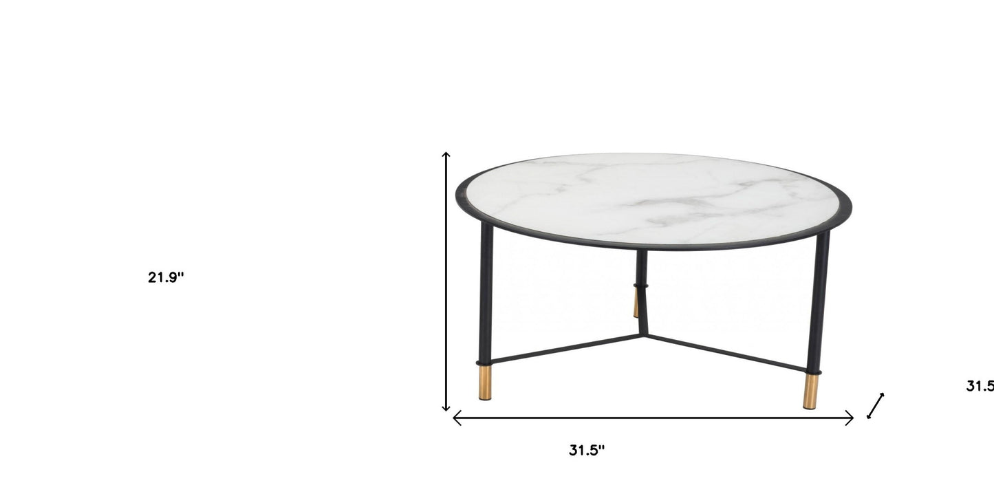 Set of Two 32" White And Black Glass And Steel Round Nested Coffee Tables