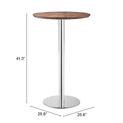 26" Brown and Silver Round Stainless Steel Pedestal Bar Table