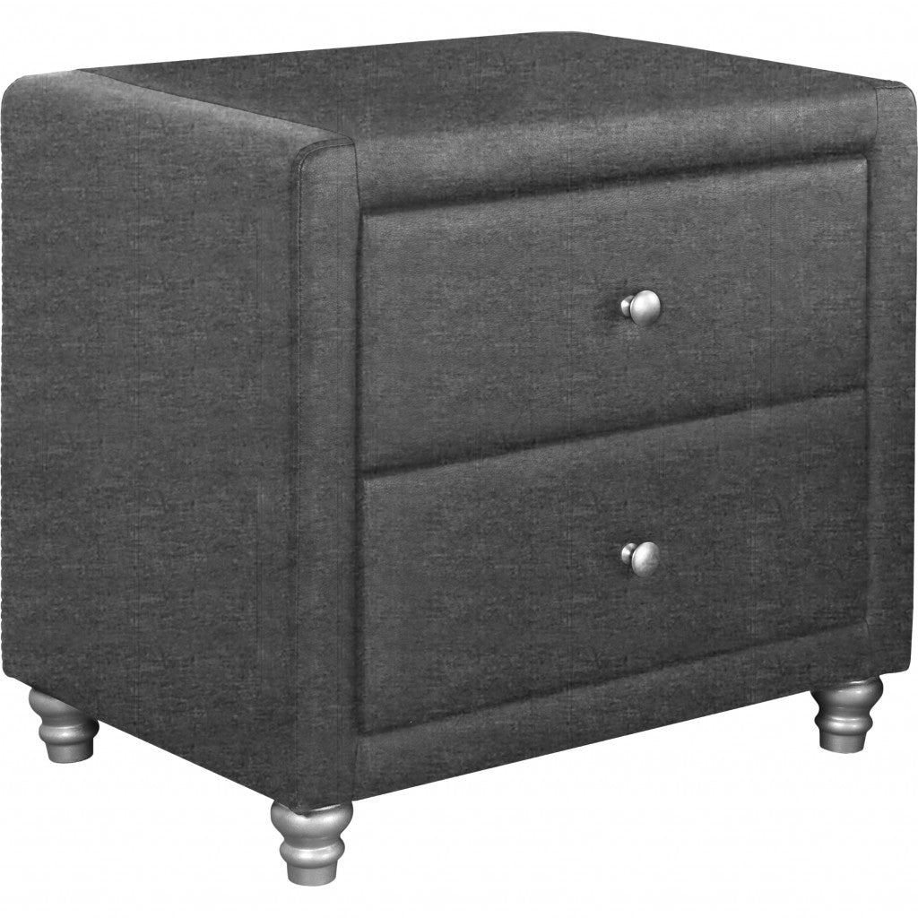 Grey Upholstered 2 Drawer Nightstand