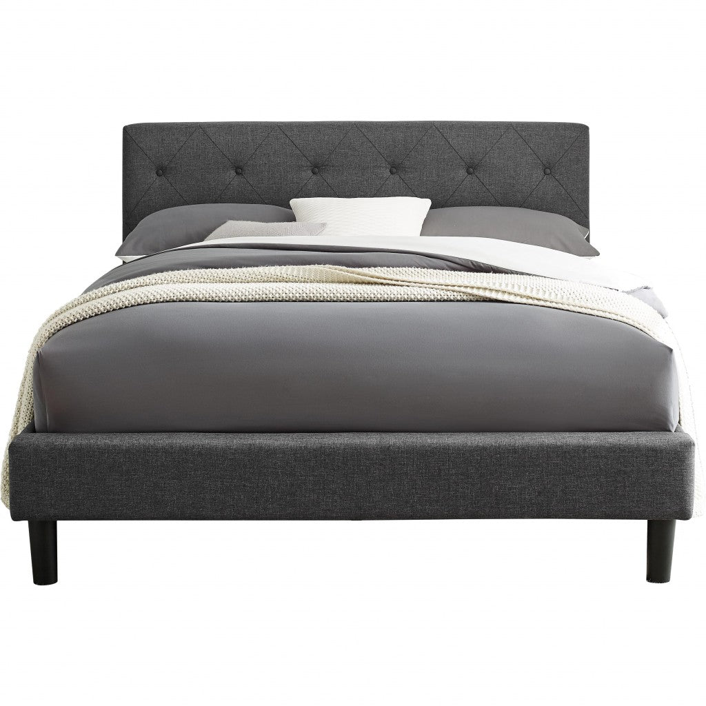 Grey Queen Platform Bed with Two Nightstands