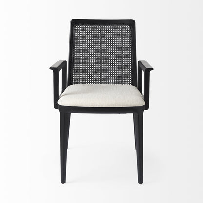 Black and Cream Uholstery and Cane Dining Armchair