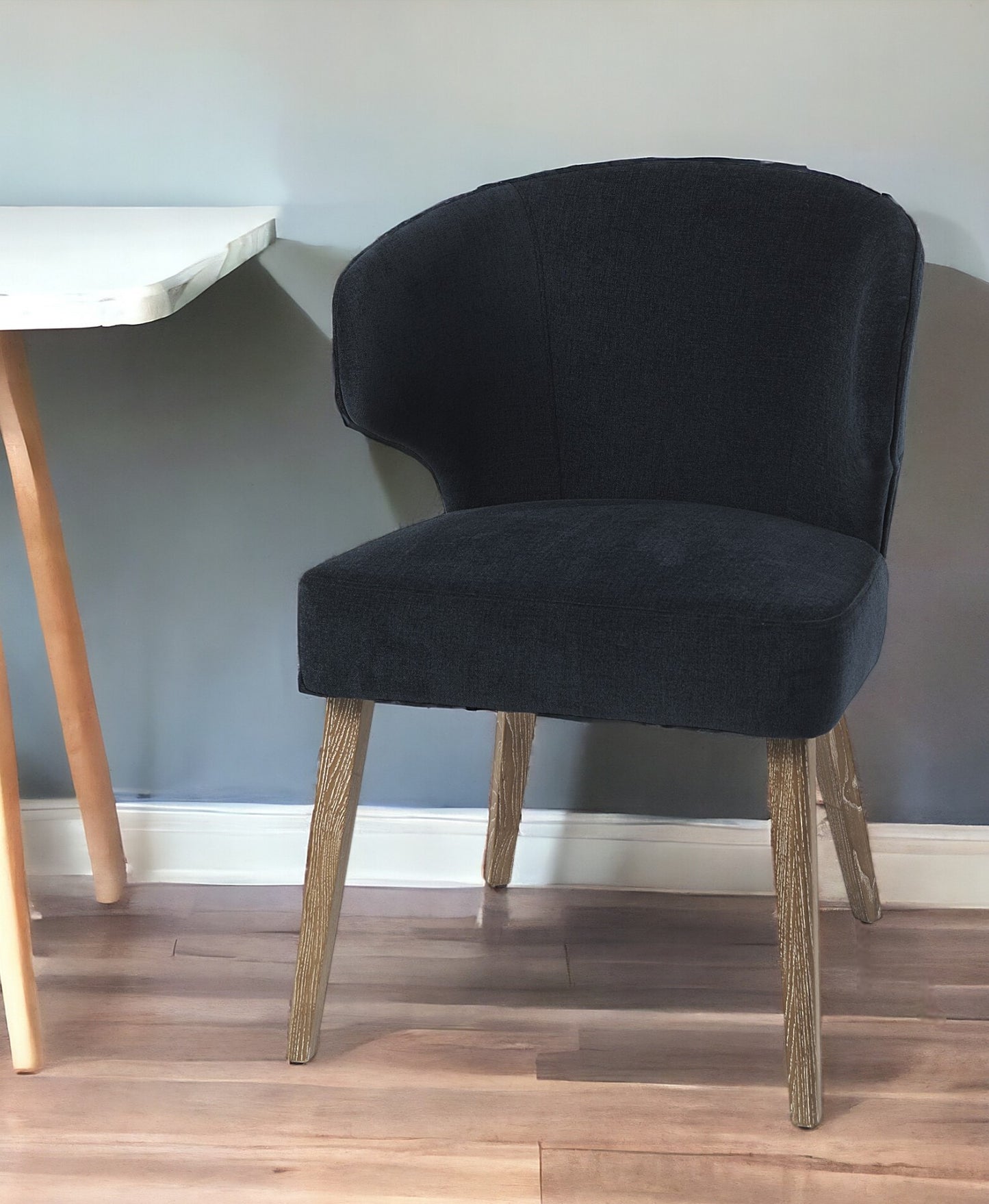 Navy Blue And Brown Wingback Dining Side Chair