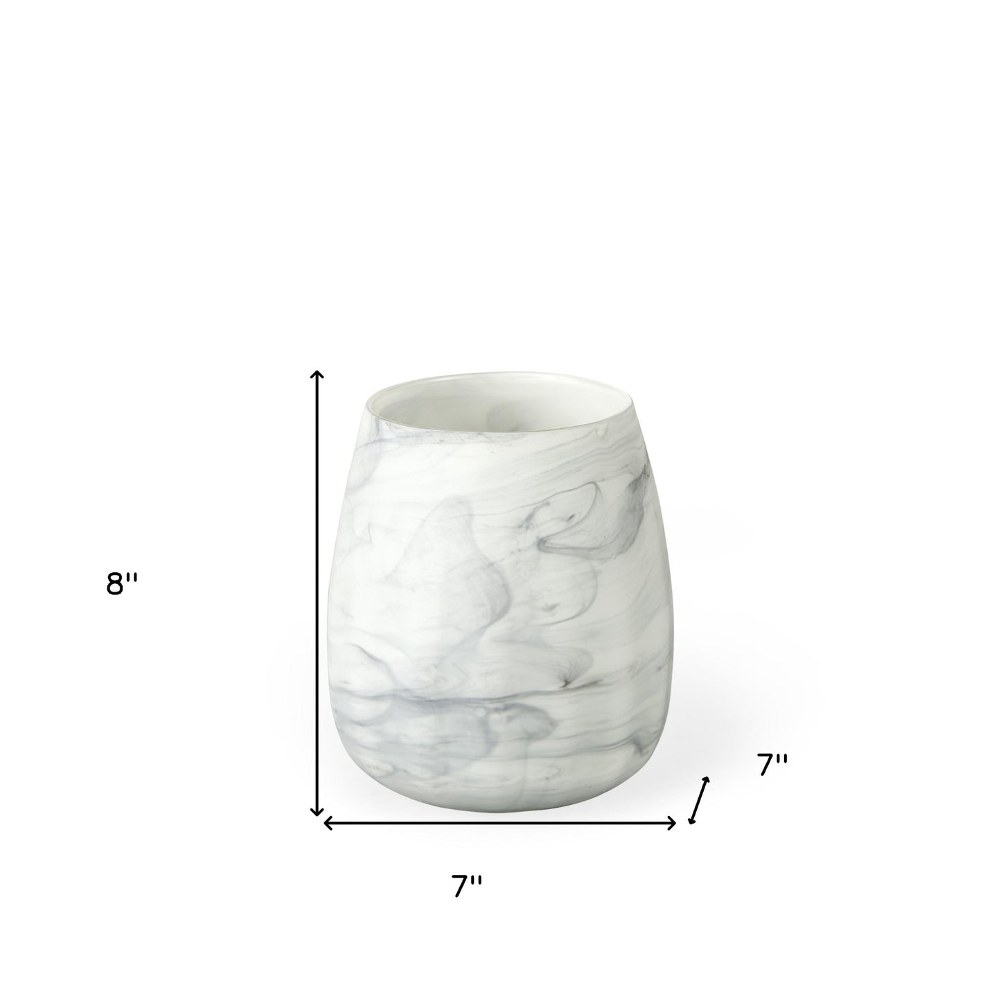 8" Gray and Cream Marble Design Glass Vase