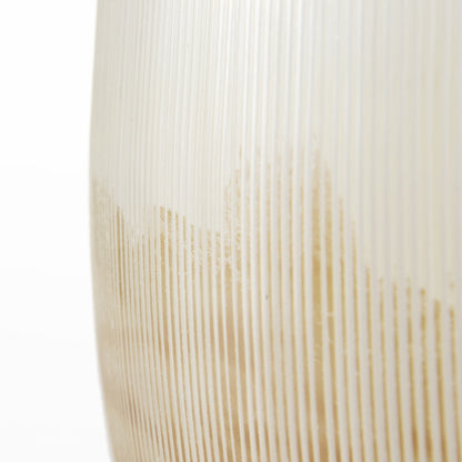 9" Creamy White and Gold Ombre Striped Long Glass Vase