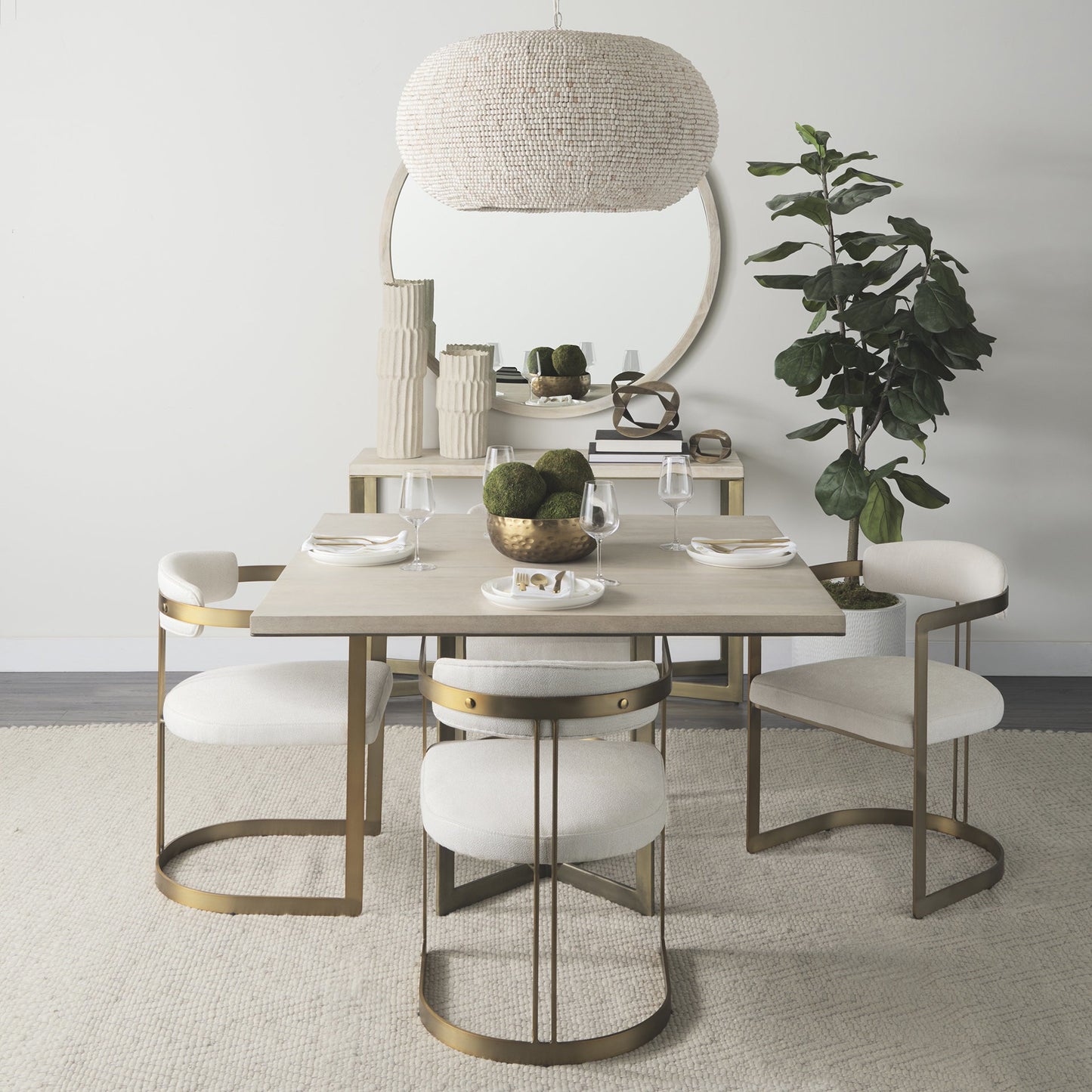 Modern Square Wood and Gold Dining Table