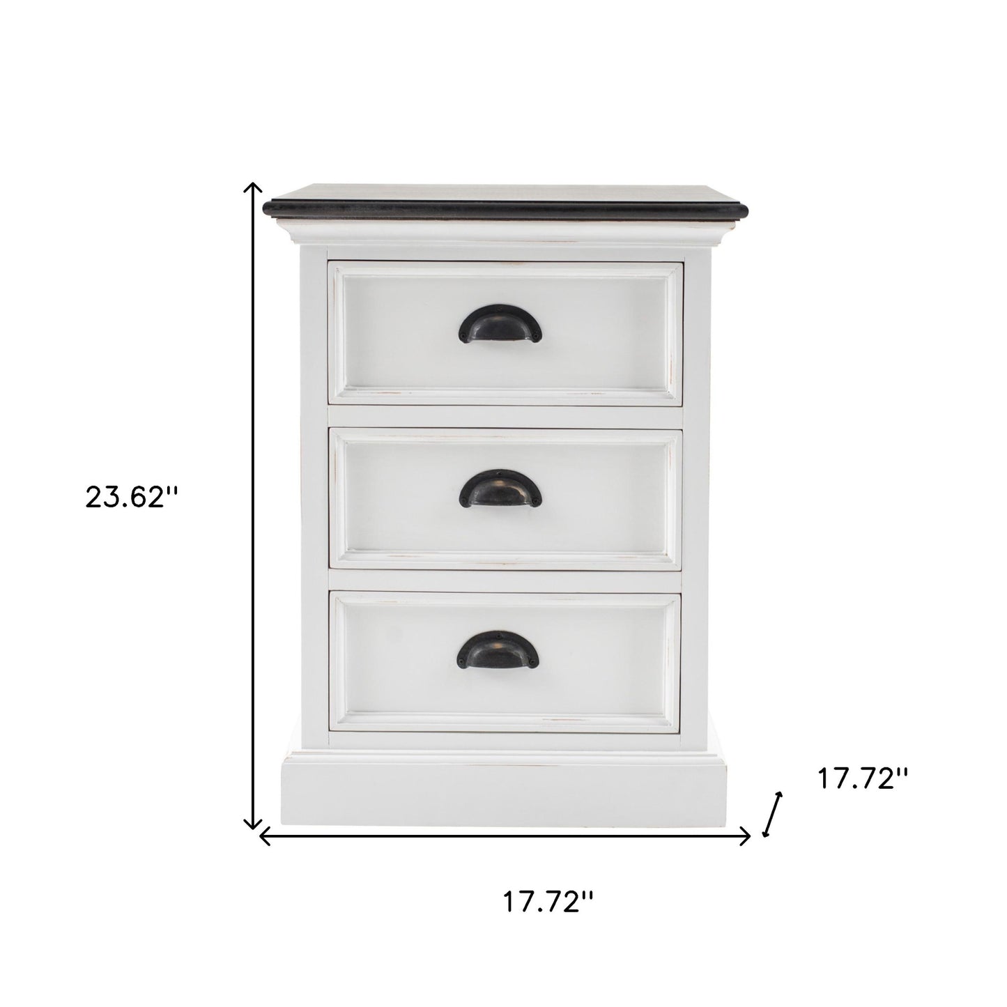 24" White and Brown Three Drawer Wood Nightstand