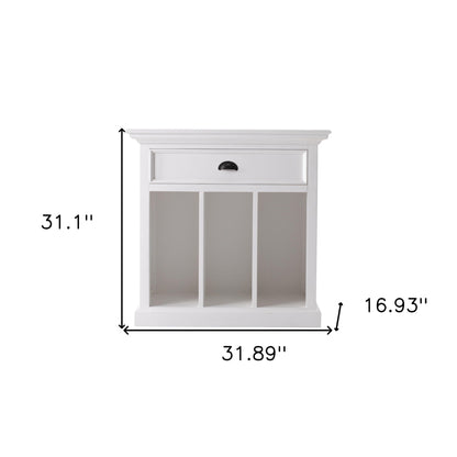 31" Distressed White Wood Nightstand with Dividers