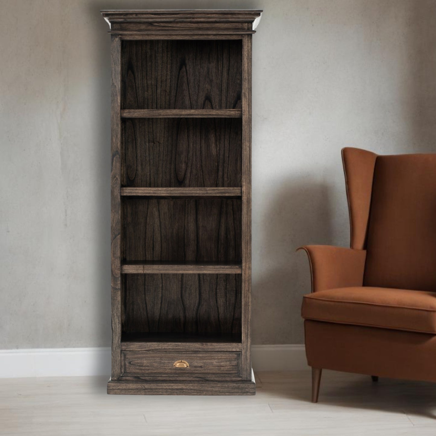 75" Brown and Black  Wood Four Tier Bookcase