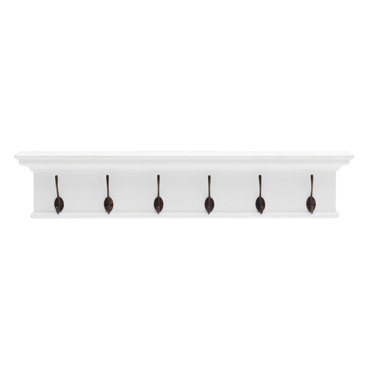 39" Classic White Wood Six Hook Hanging Coat Rack