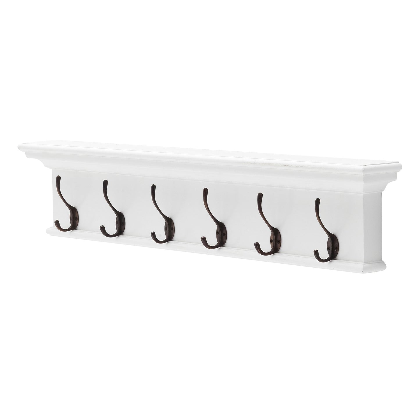 39" Classic White Wood Six Hook Hanging Coat Rack