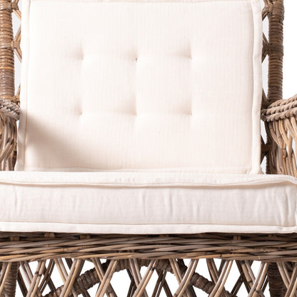 Set of Two Natural Lattice Wicker Arm Chairs with Seat Cushions