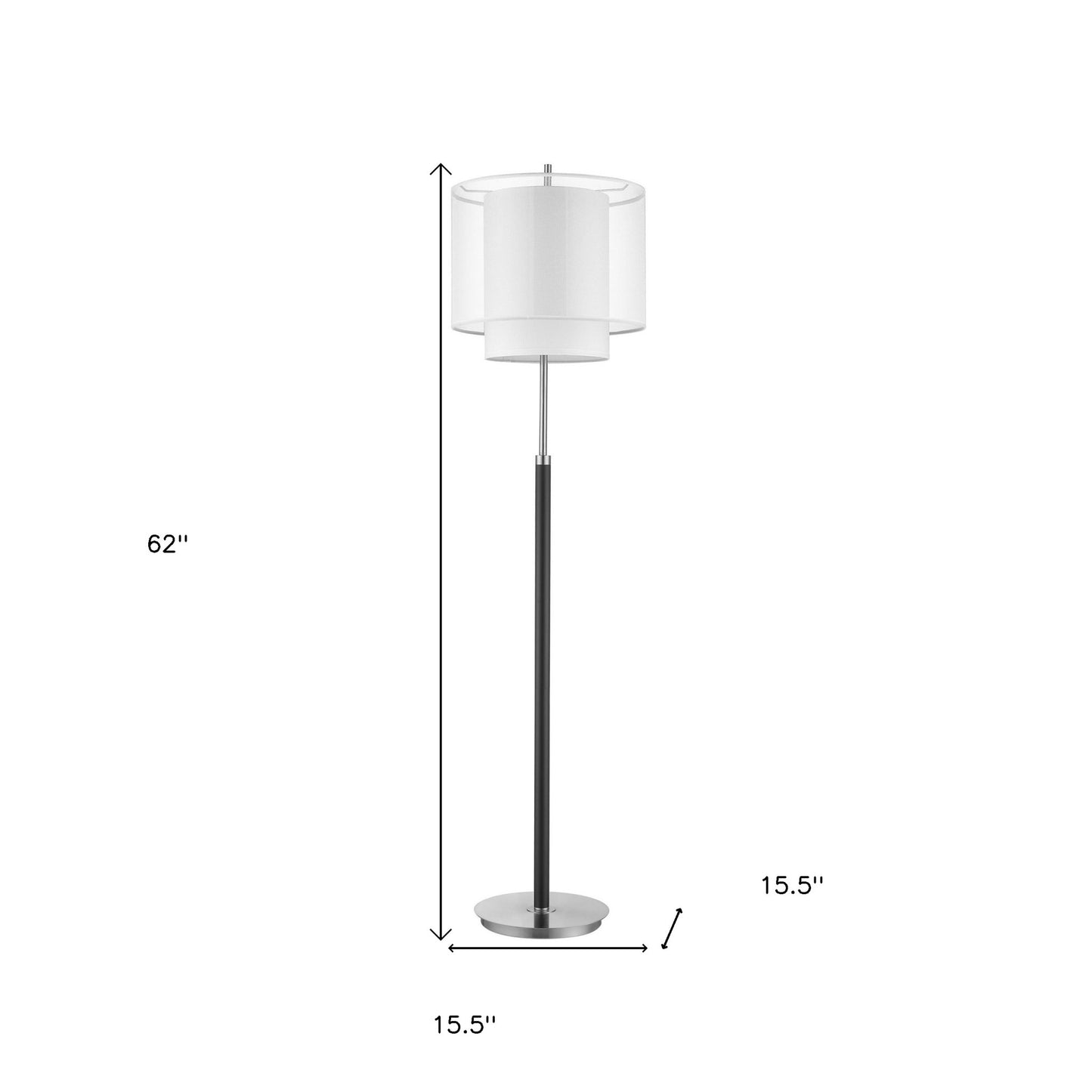 62" Chrome Traditional Shaped Floor Lamp With White Drum Shade