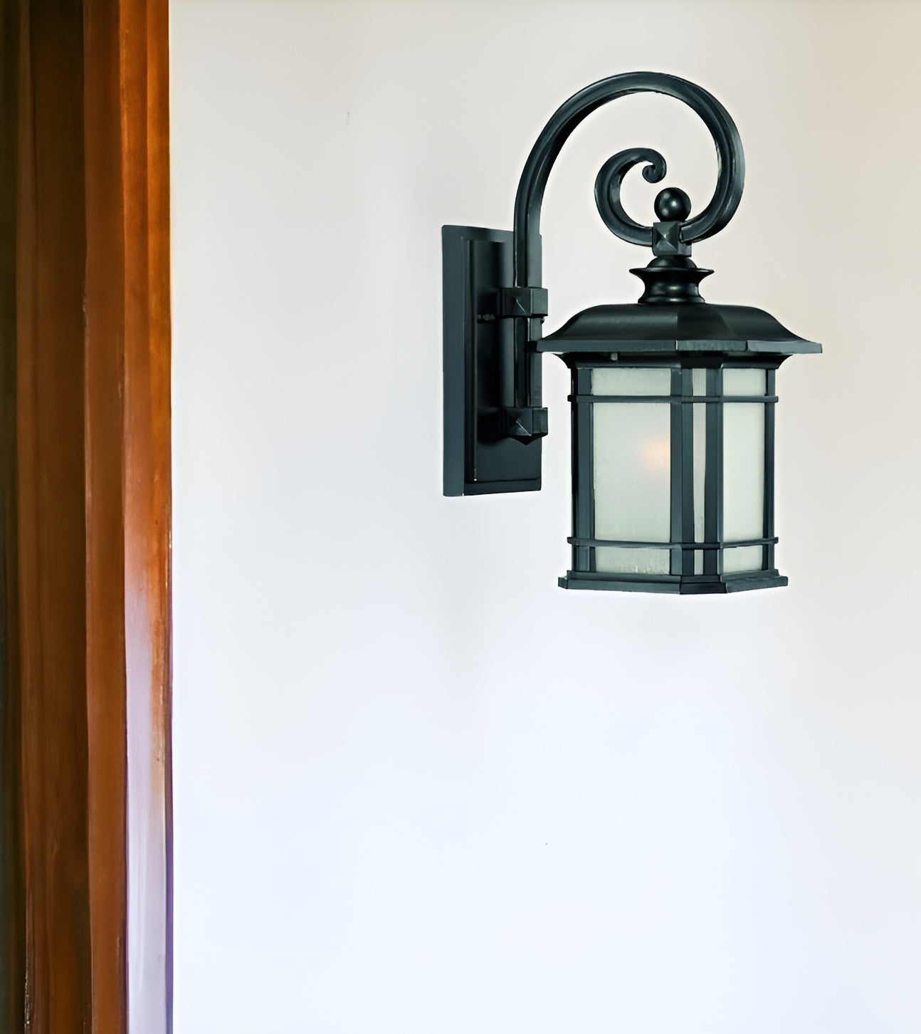 Matte Black Frosted Linen Glass Lantern Wall Light