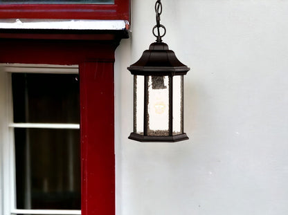 Antique Black Textured Glass Lantern Hanging Light