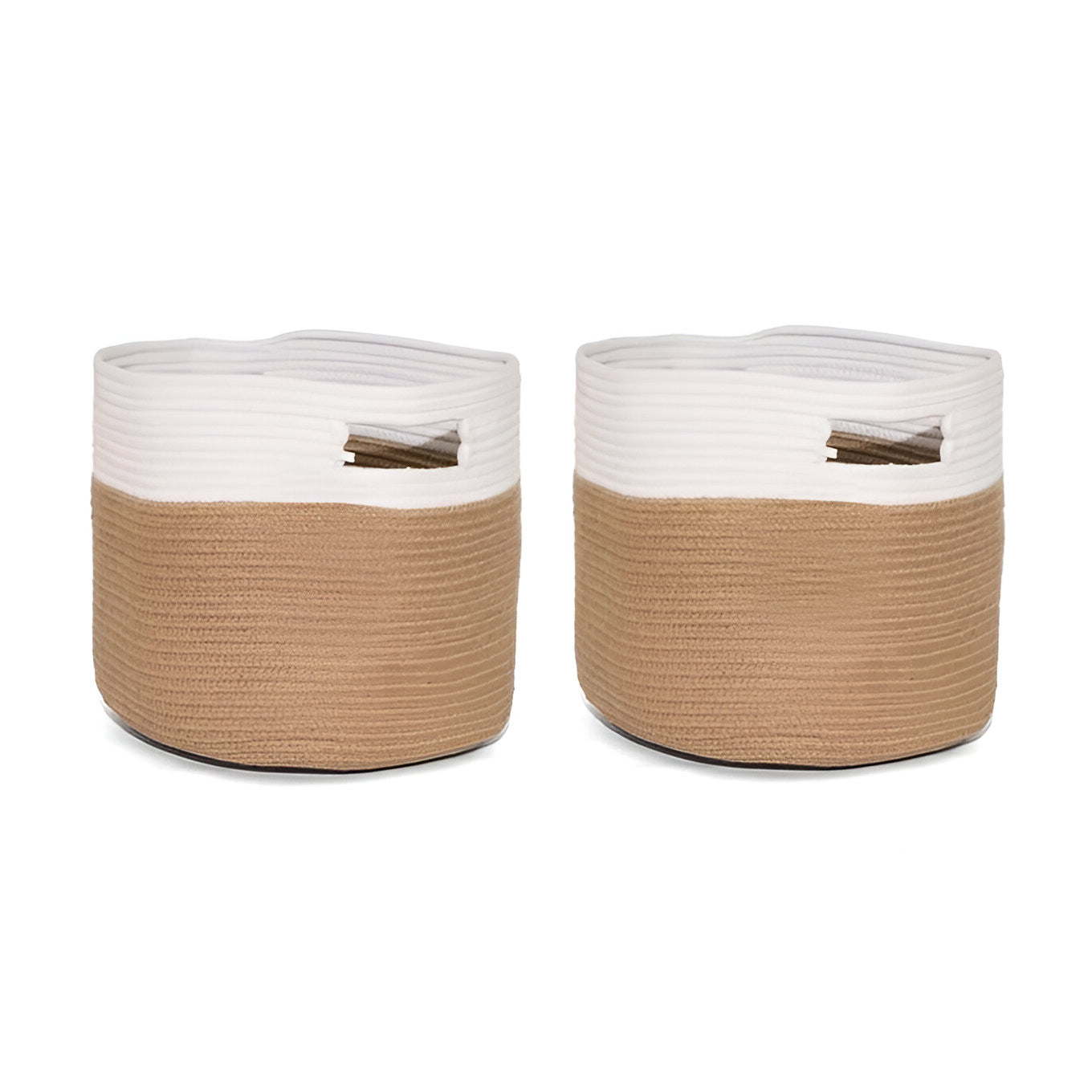 Set of Two White and Natural Jute Rope Baskets