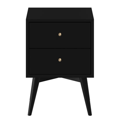 26" Black Two Drawer Solid Wood Nightstand