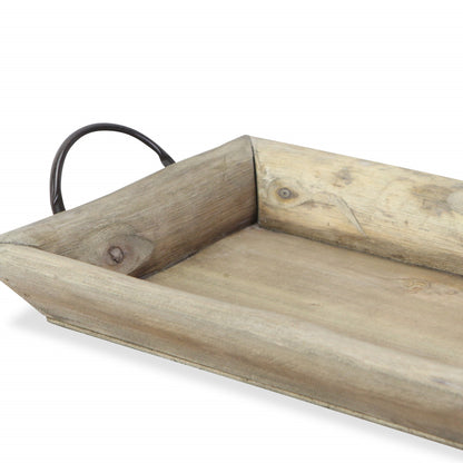 Deep Wooden Tray with Metal Handles