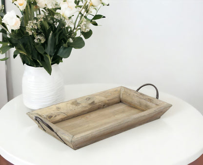 Deep Wooden Tray with Metal Handles