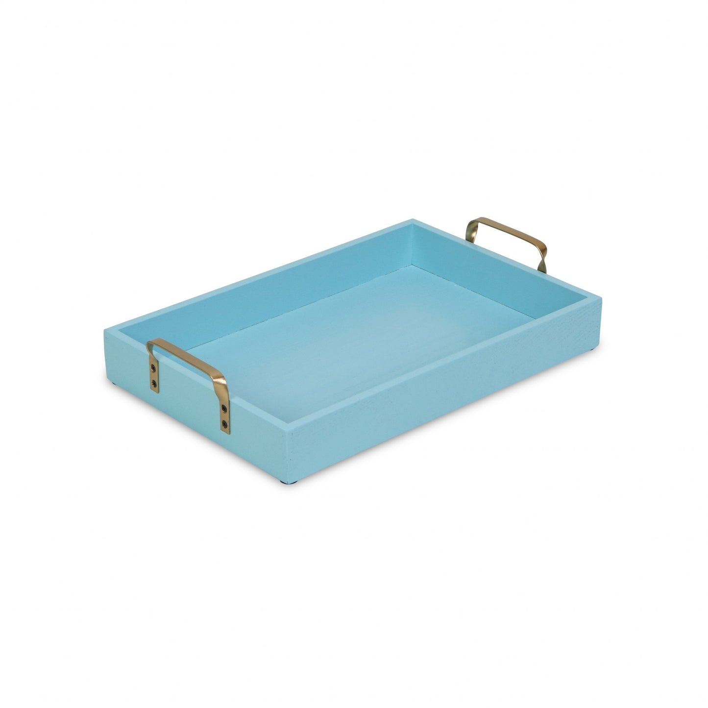 16" Light Blue Wooden Tray with Gold Handles