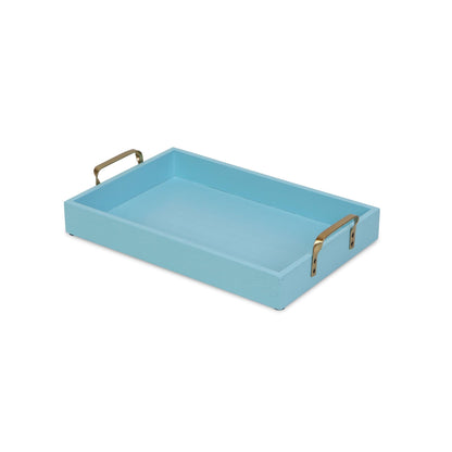 16" Light Blue Wooden Tray with Gold Handles