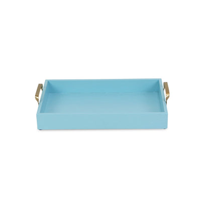 16" Light Blue Wooden Tray with Gold Handles