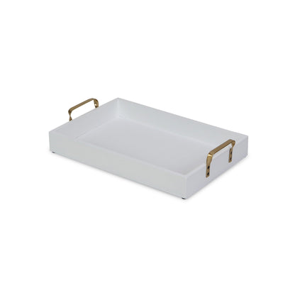 16" White Wood Handcrafted Serving Tray With Gold Handles