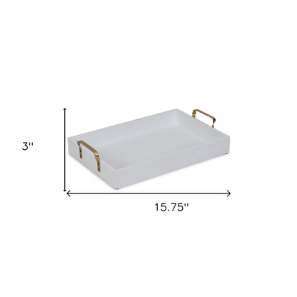 16" White Wood Handcrafted Serving Tray With Gold Handles