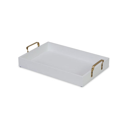 16" White Wood Handcrafted Serving Tray With Gold Handles