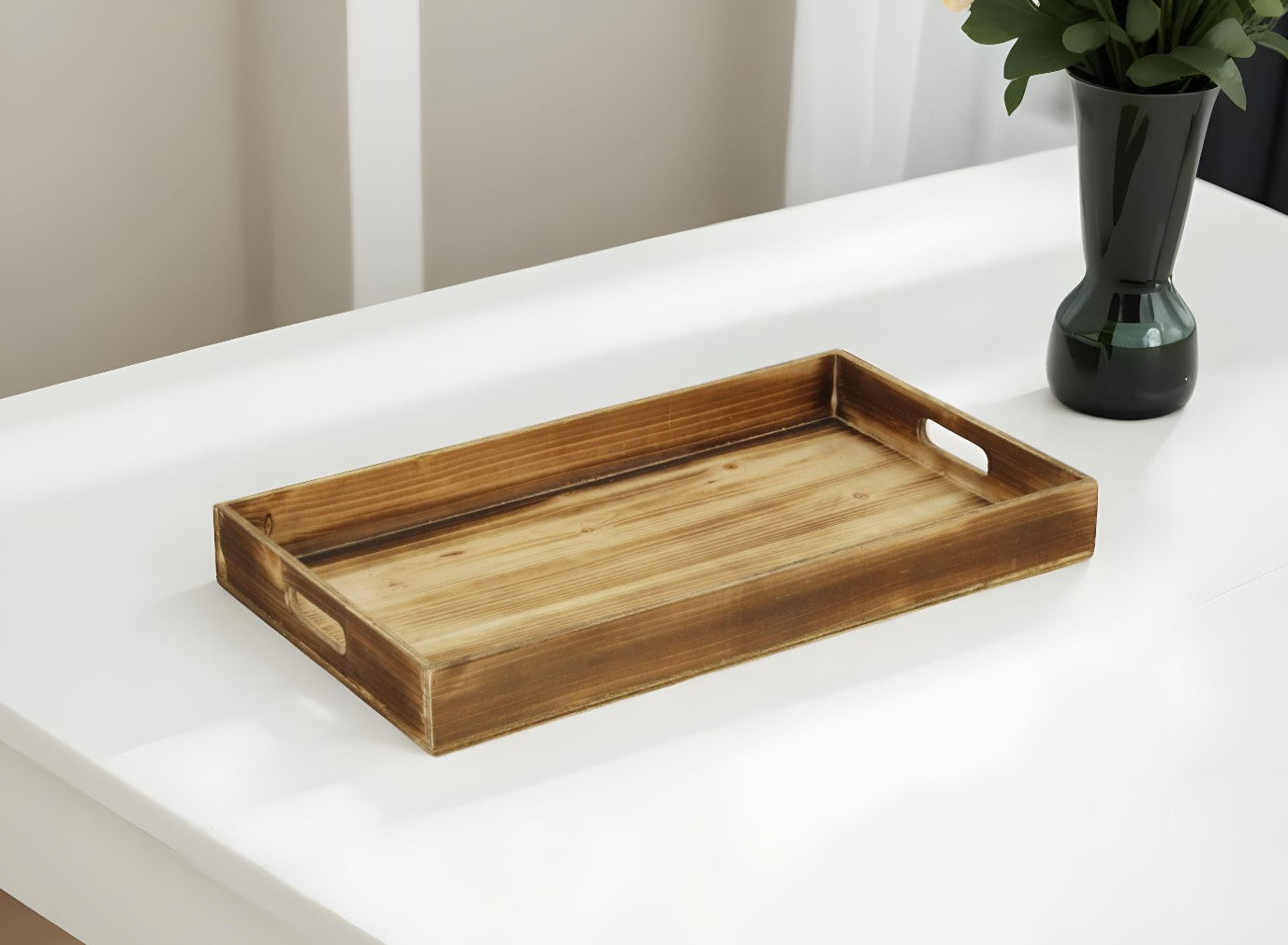 20" Brown Minimalist Wooden Tray