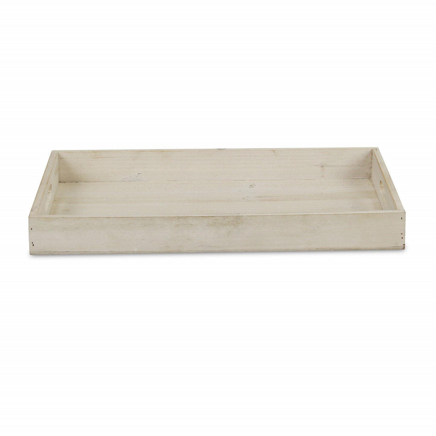 20" White Wash Minimalist Wood Tray With Handles