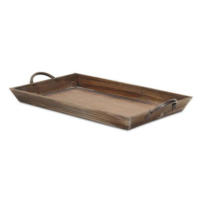 19" Brown Aluminum Indoor Outdoor Tray With Handles