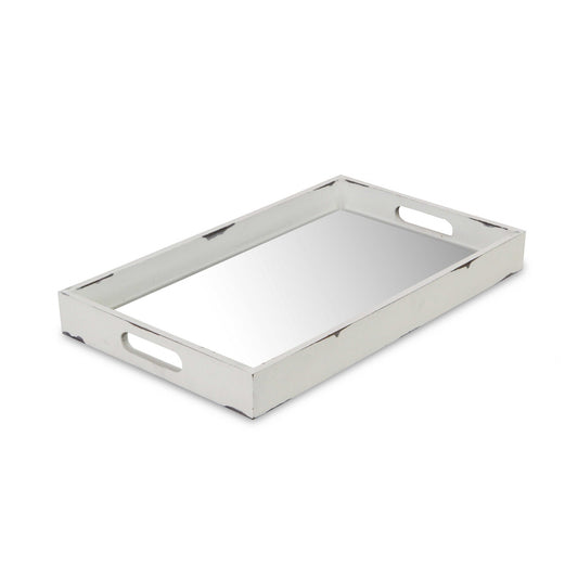 16" White Wood Indoor Outdoor Tray With Handles