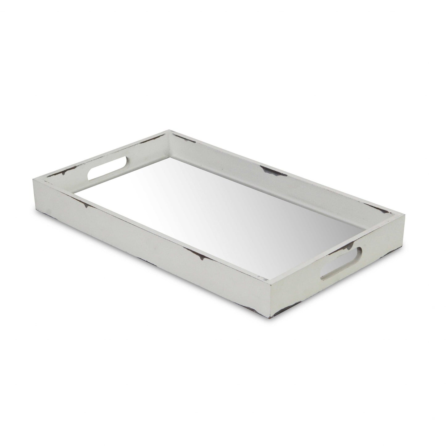 16" White Wood Indoor Outdoor Tray With Handles