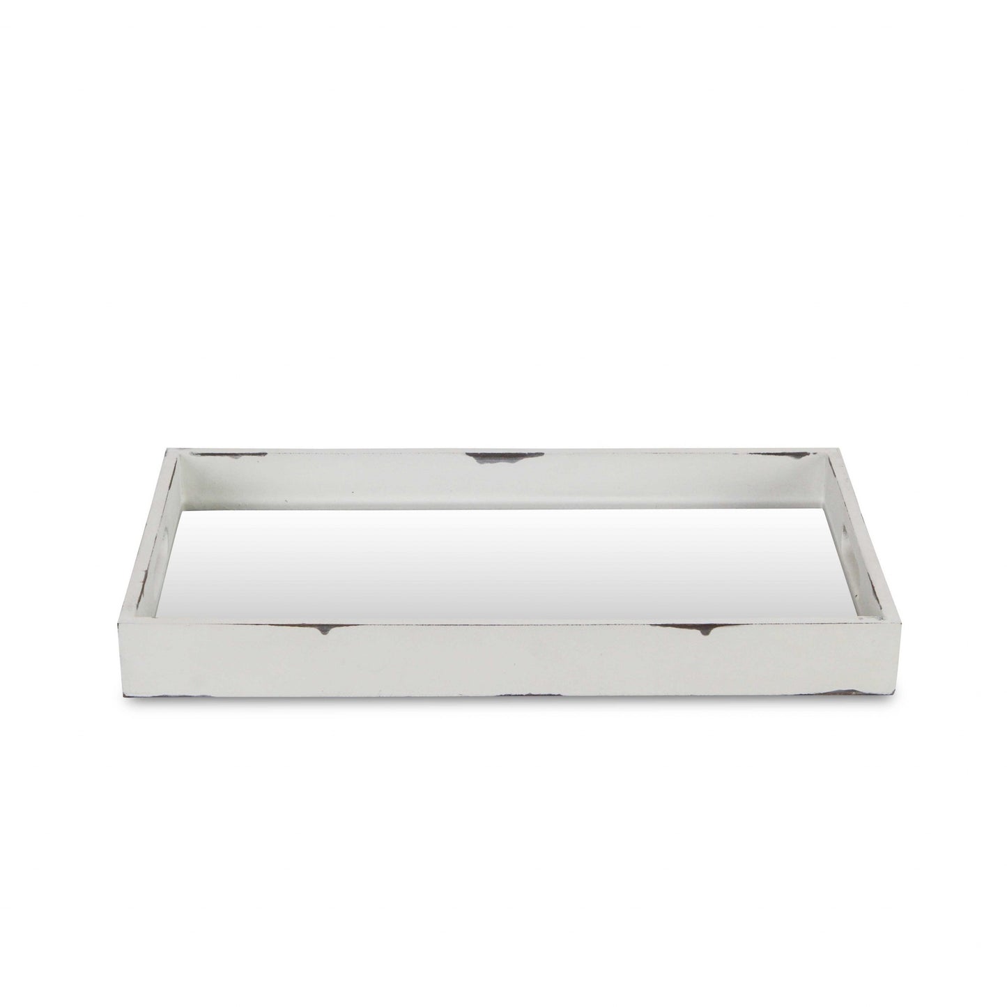 16" White Wood Indoor Outdoor Tray With Handles