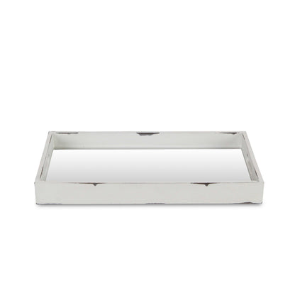 16" White Wood Indoor Outdoor Tray With Handles