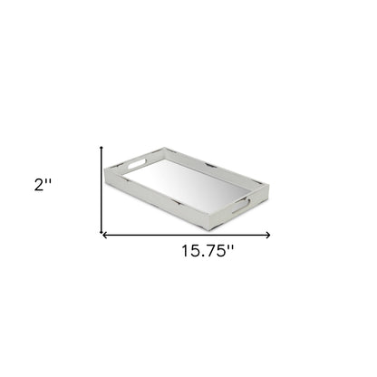 16" White Wood Indoor Outdoor Tray With Handles