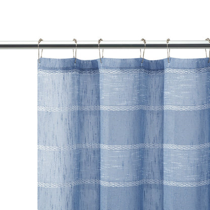 Blue Striped Polyester Embroidered Shower Curtain