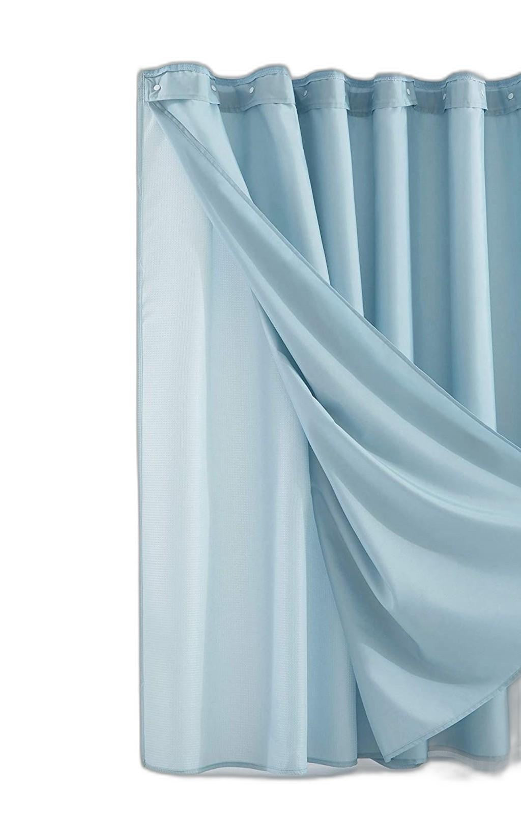 Light Blue Sheer and Grid Shower Curtain and Liner Set