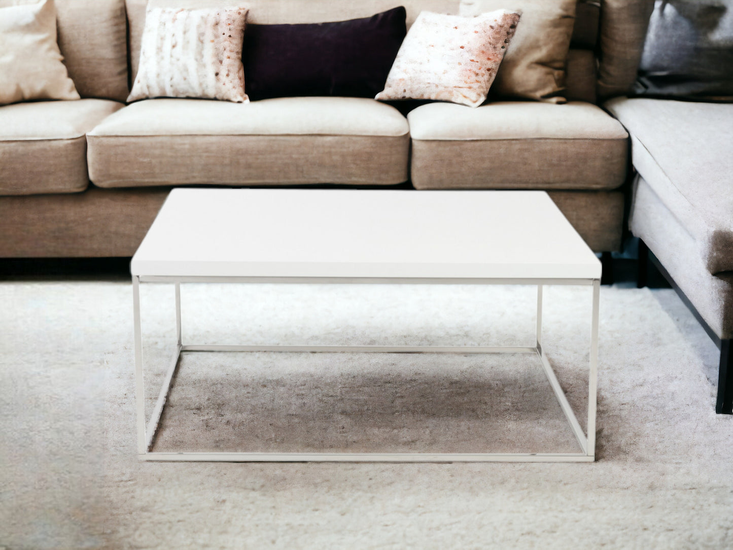 35" White And Silver Metal Square Coffee Table