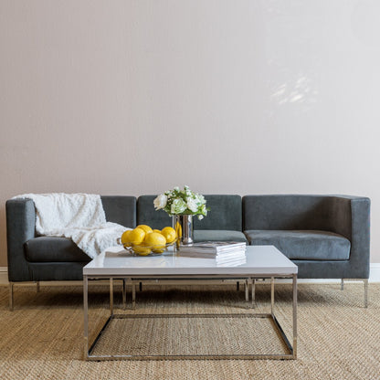 35" White And Silver Metal Square Coffee Table