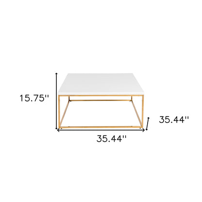 35" White And Gold Metal Square Coffee Table