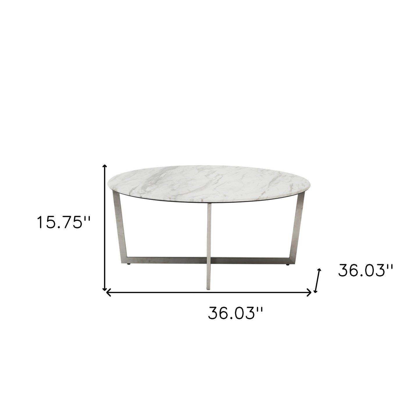 36" White And Silver Metal Round Coffee Table