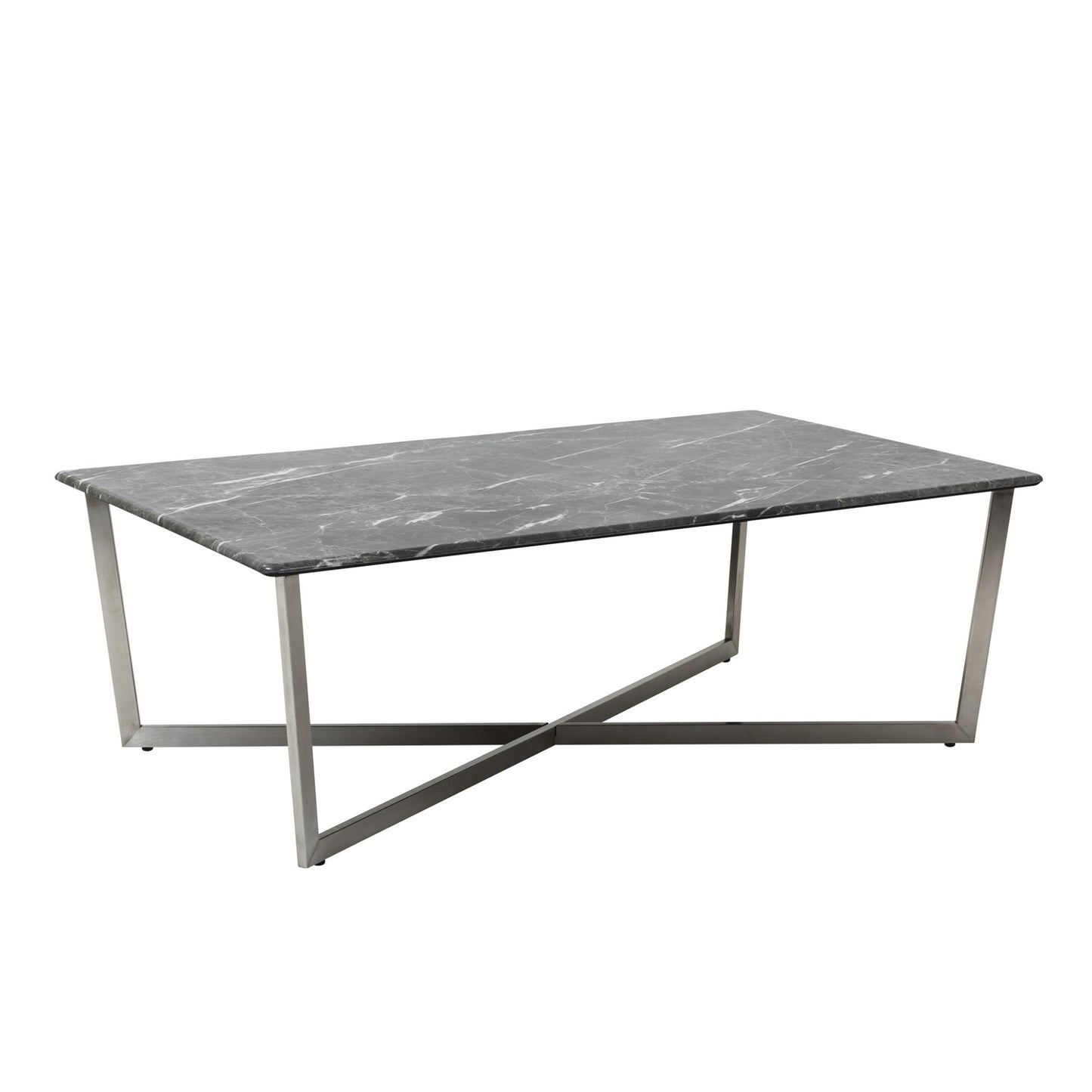 47" Black And Silver Faux Marble Rectangular Coffee Table