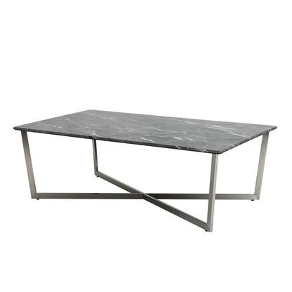 47" Black And Silver Faux Marble Rectangular Coffee Table