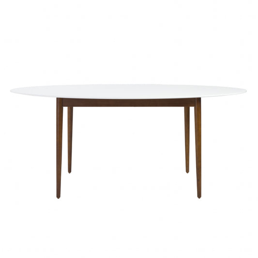 63" White And Brown Oval Dining Table