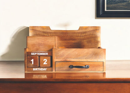 Natural Rustic Wood Desk or Counter Organizer