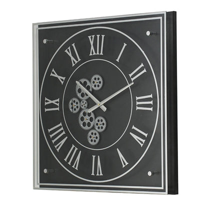 24" Black and Silver Vintage Style Gears Square Wall Clock