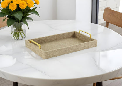 Beige Linen and Wooden Tray