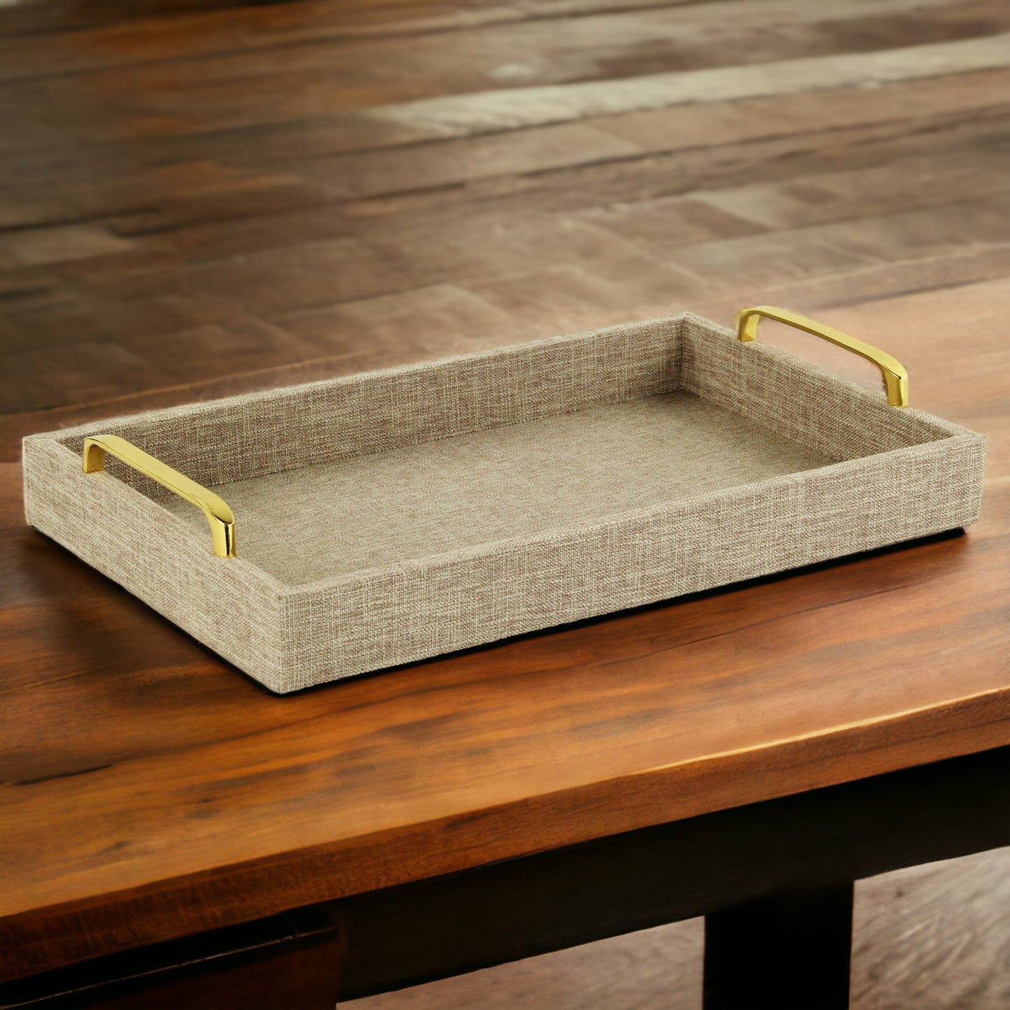 Beige Linen and Wooden Tray